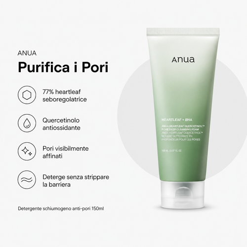 Anua Heartleaf Pore Cleansing Foam - Detergente Anti-Pori 150ml - benefici principali