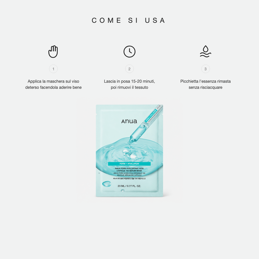 Anua PDRN Hyaluronic Acid Capsule 100 Serum Mask - come si usa in tre step