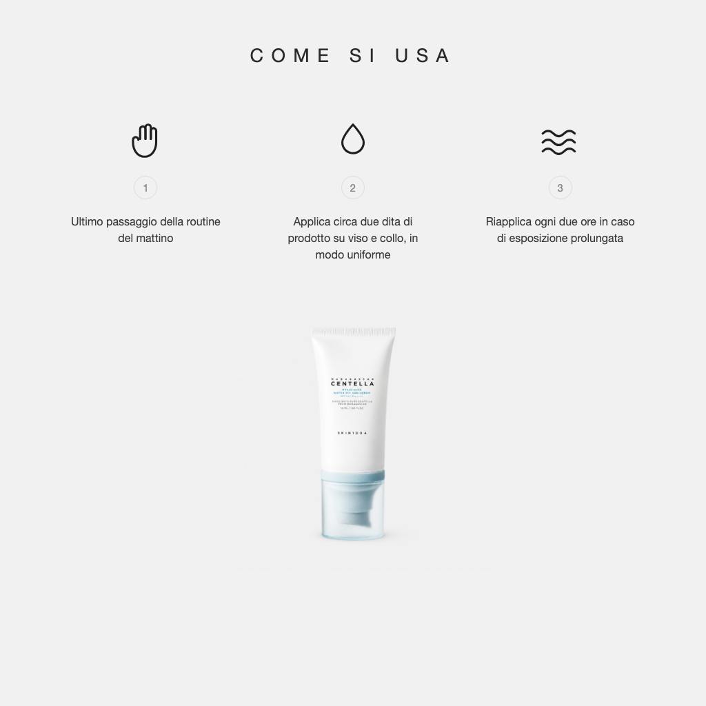 SKIN1004 Madagascar Centella Water-Fit Sun Serum - come si usa in tre step